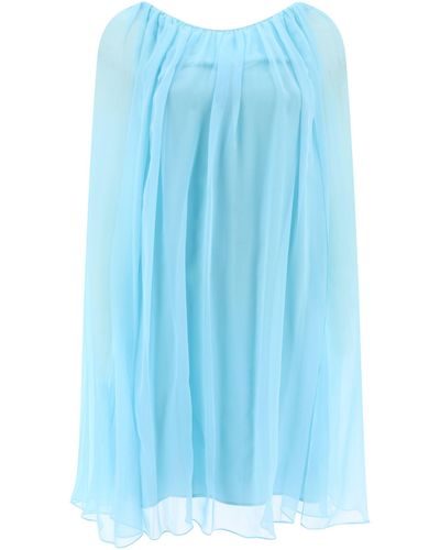 Max Mara Pianoforte Silk Chiffon Flared Dress - Blauw