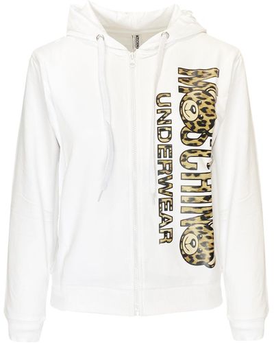 Moschino Moschino Unterwäsche Unterwäsche Leopard Logo Kapuze -Sweatshirt - Weiß