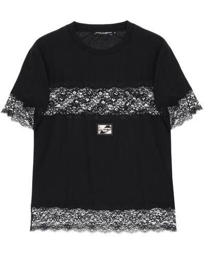 Dolce & Gabbana T -shirt Mit Spitzeneinsätzen - Zwart