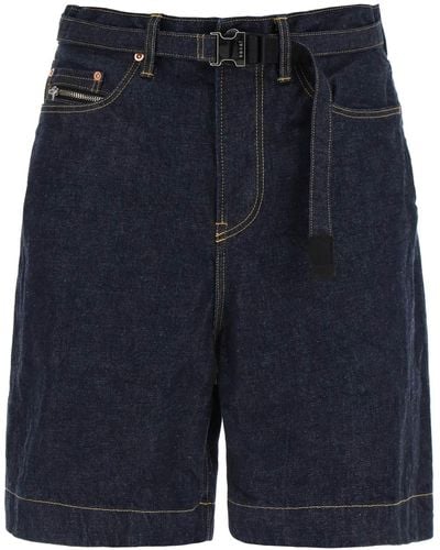 Sacai Shorts di Bermuda di Denim con cintura rimovibile - Blu