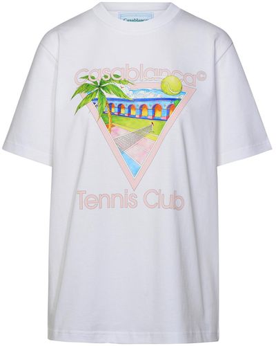 Casablanca 'Tennis Club' White Organic Cotton T-shirt - Gris