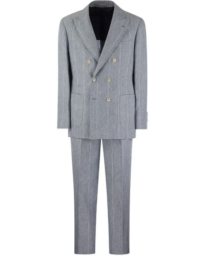 Brunello Cucinelli Broad Pinstripe Linen Suit - Grijs