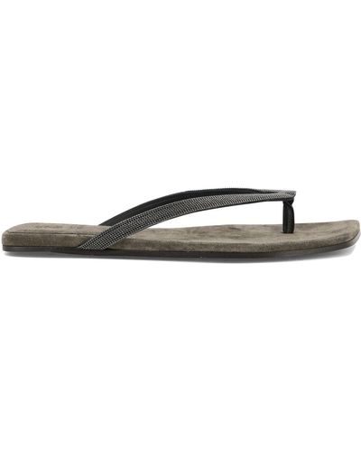 Brunello Cucinelli Precious Suede Flip Flops - Weiß