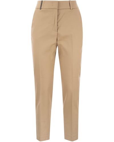 Peserico Pantalon en ajustement emblématique en satin de coton confort - Neutre