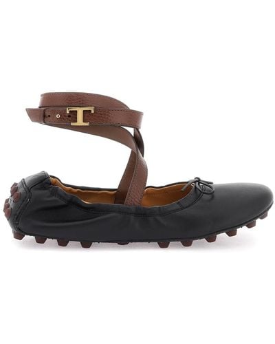 Tod's Bubble Leather Ballet Flats zapatos con correa - Negro