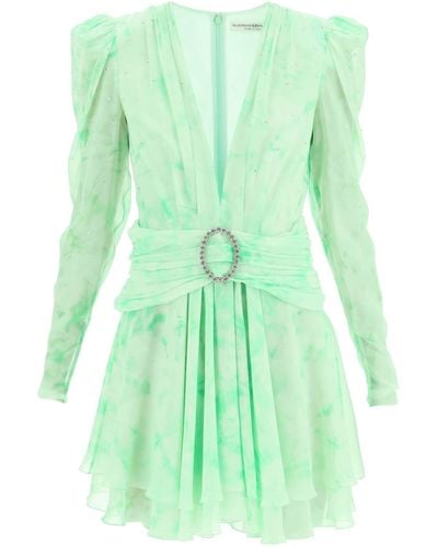 Alessandra Rich Silk Mini Vestido - Verde