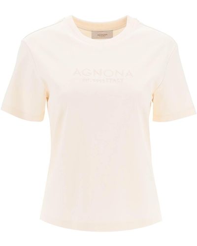 Agnona T Shirt With Embroidered Logo - White
