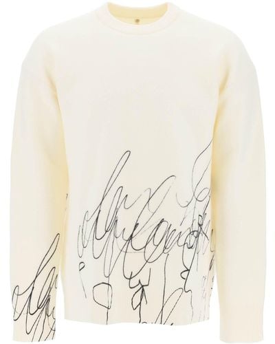 OAMC Scribble Print Woll Cotta Pullover - Weiß