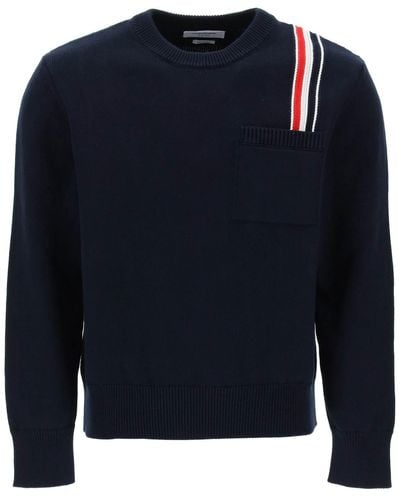 Thom Browne Cotton -pullover Met Rwb -streep - Blauw