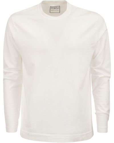 Fedeli Long Sleeved Organic Cotton T Shirt - White