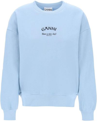 Ganni Organisch Katoen Geïsoleerd Sweatshirt Voor - Blauw