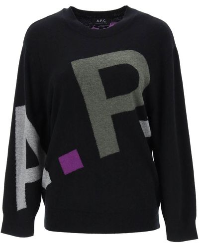 A.P.C. Pullover in jungfräuliche Wolle mit Logo -Muster - Negro