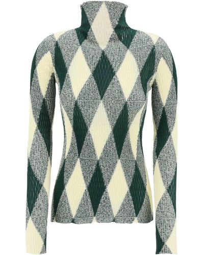 Burberry High Neck -pullover Met Diamantpatroon - Groen