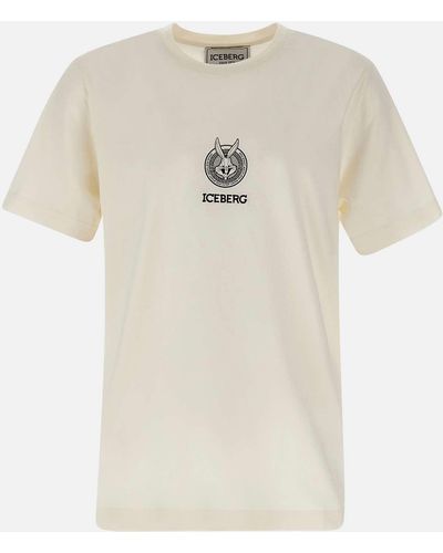 Iceberg Baumwoll-T-Shirt Mit Schwarzer Logo-Stickerei - Weiß