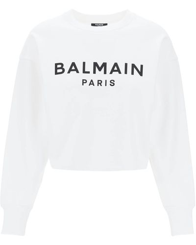 Balmain Sweat-shirt Cropped avec logo Floked - Blanc