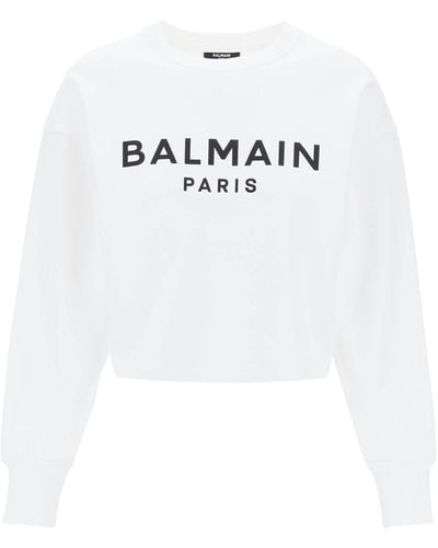 Balmain Felpa Cropped Con Stampa Logo - Bianco