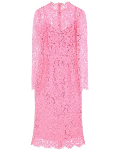 Dolce & Gabbana Midi Kleid in Blumenkordonnet -Spitze - Pink