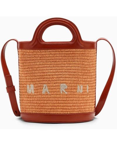 Marni Tropicalia Leather And Raffia Bucket Bag - Brown