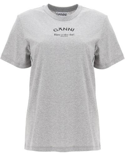 Ganni T -shirt Met Logo -print - Grijs