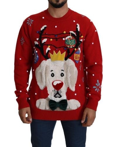 Dolce & Gabbana Rode Kerst Hond Trui Kasjmier Trui - Rood