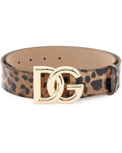 Dolce & Gabbana Glossy Ledergürtel Mit Leopardendruck Und Dg -logo - Meerkleurig