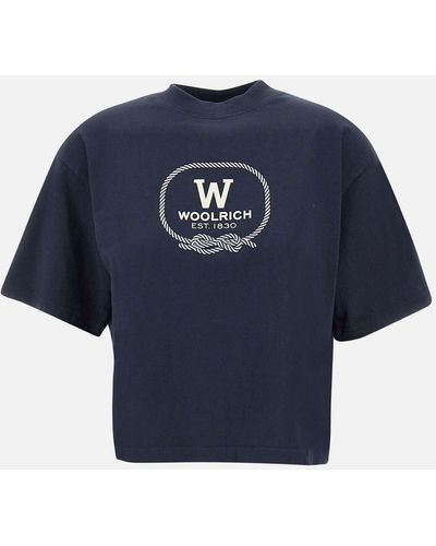 Woolrich Marineblaues Baumwoll-T-Shirt Mit Grafikdruck