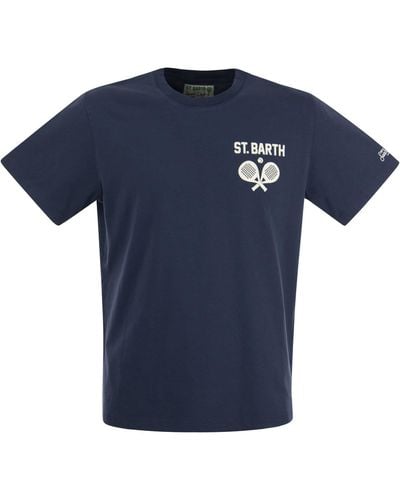 Mc2 Saint Barth Cotton T -Shirt mit St. Barth -Druck - Blau