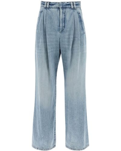 Brunello Cucinelli Jeans de pierna ancha con pliegues dobles - Azul