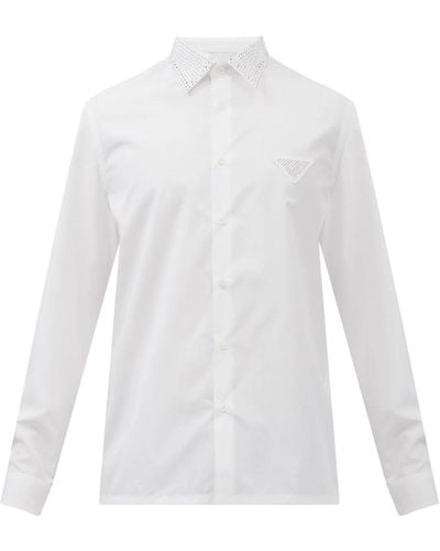 Prada Camicia da colletto in cristallo con borchie - Bianco