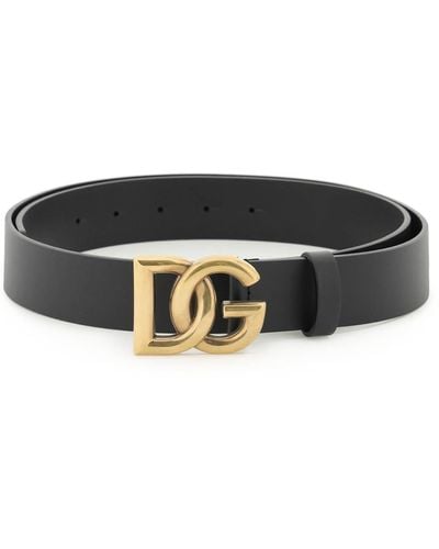 Dolce & Gabbana Lux Ledergürtel Mit Gekreuzten Dg -logo - Zwart