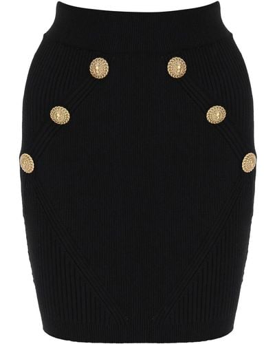 Balmain Minifalda De Punto Con Botones En Relieve - Negro