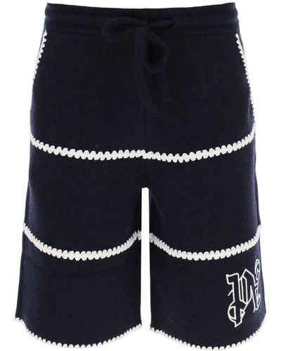 Palm Angels Woll -strick -shorts Mit Kontrastierenden Drüken - Blauw