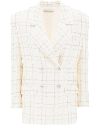 Alessandra Rich Oversized Tweed Jacket Met Plaidpatroon - Wit