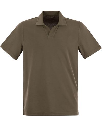 Fedeli Cotton Polo Shirt With Open Collar - Green