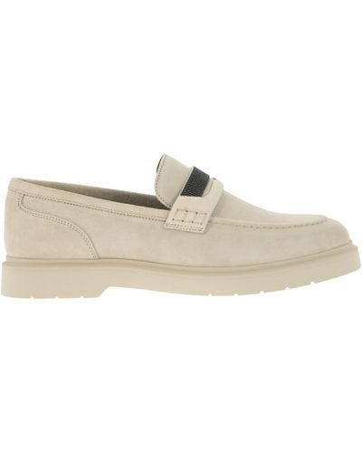Brunello Cucinelli Suede Penny Loafer With Jewelry - White