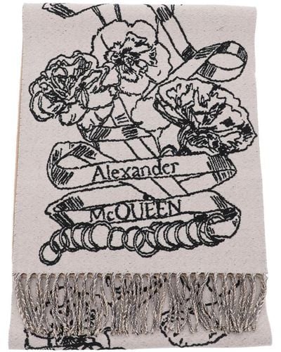 Alexander McQueen Wol Reversibile Sjaal - Wit