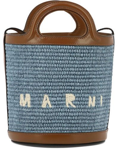 Marni Leather And Raffia Tropicalia Handle Bag - Blue