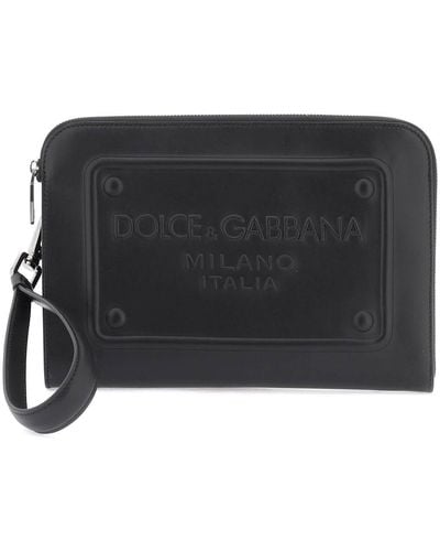 Dolce & Gabbana Pouch With Embossed Logo - Black