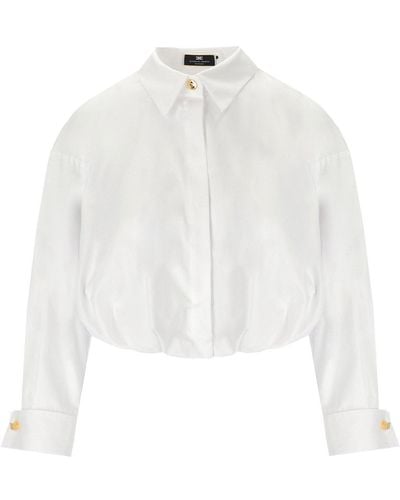 Elisabetta Franchi White Poplin Crop Shirt - Weiß
