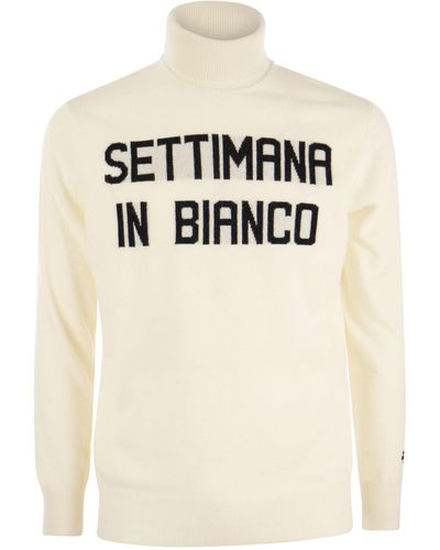 Mc2 Saint Barth Wool And Cashmere Blend Turtleneck Sweater Settimana - Natural
