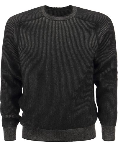 Sease Dinghy Ribbed Cashmere Reversible Crew Neck Sweater - Black
