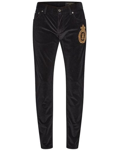 Dolce & Gabbana Velvet Ribbed Pants - Black