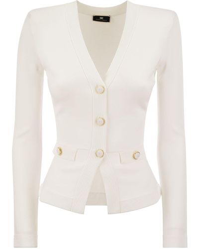 Elisabetta Franchi Chiny Viscose Cardigan con botones gemelos - Blanco