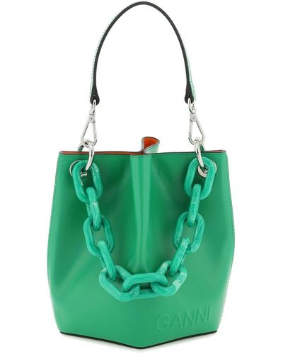 Ganni 'Diamond Bucket Bag' aus recyceltem Leder - Grün
