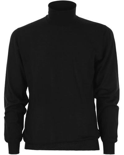 Fedeli Derby Wool Turtleneck Sweater - Black