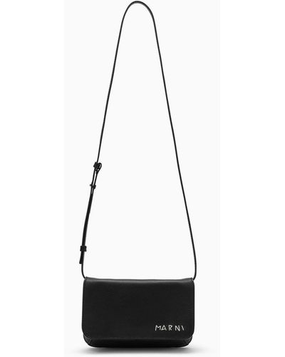 Marni Leather Shoulder Bag With Logo - Black