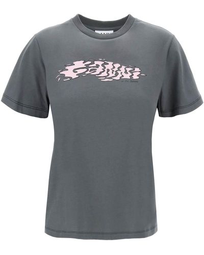 Ganni T -Shirt mit Logodruck - Grau