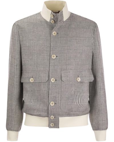 Brunello Cucinelli Leinen, Wolle und Seide Checked Jacke - Grau