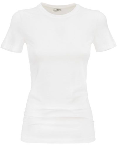 Brunello Cucinelli Stretch -Baumwolltrikot -T -Shirt mit Monili - Weiß