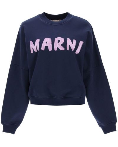 Marni Sudadera de cuadra impresa en el logo - Azul